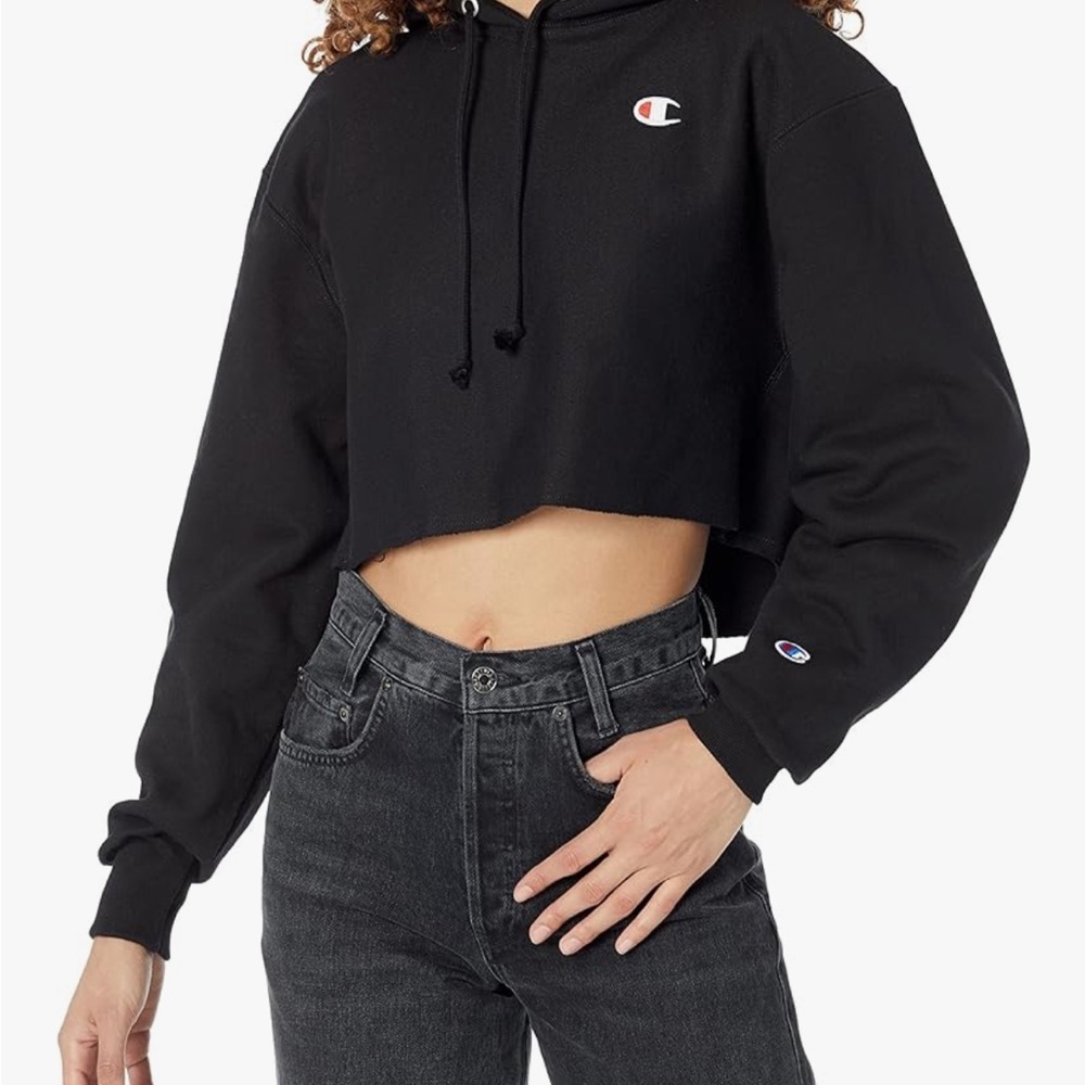 Champion Black Cropped Oversized Hoodie